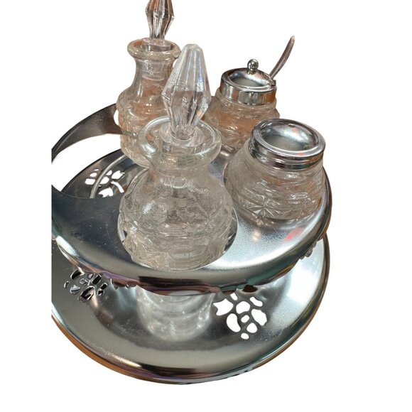 Vintage Glass & Metal Cruet Set For Salt Pepper Oil & Vinegar NO 704 PARTS ONLY - Picture 3 of 8